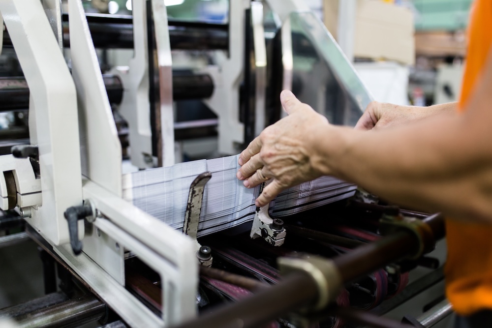 Machinery and printing processes in a modern printing house.